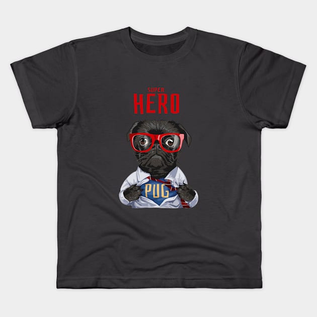 Super Hero Pug Funny Cute Pug Dog Lover Gift Kids T-Shirt by Havous